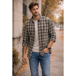 Gap Mens Blue Green Plaid Long Sleeve Button Up Shirt Pocket Size L